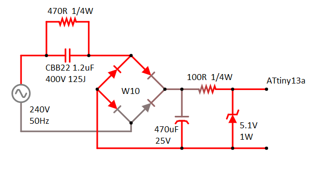 Simple capacitive dropper power supply circuit diagram