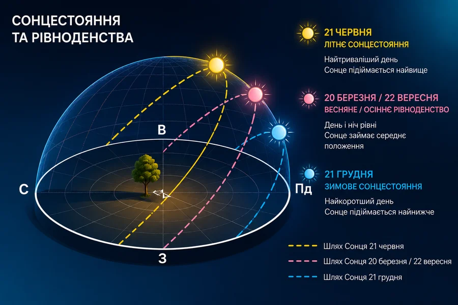 Рух сонця по небу в різні пори року