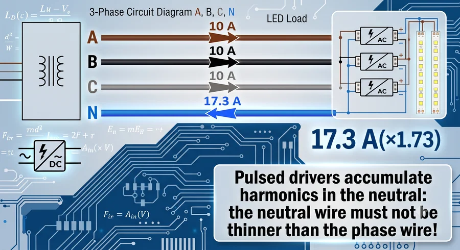 Pulsed load in a three-phase network and neutral current