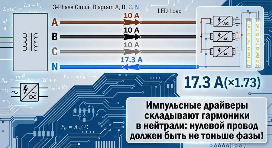 Импульсная нагрузка в трехфазной сети и ток в нейтрали