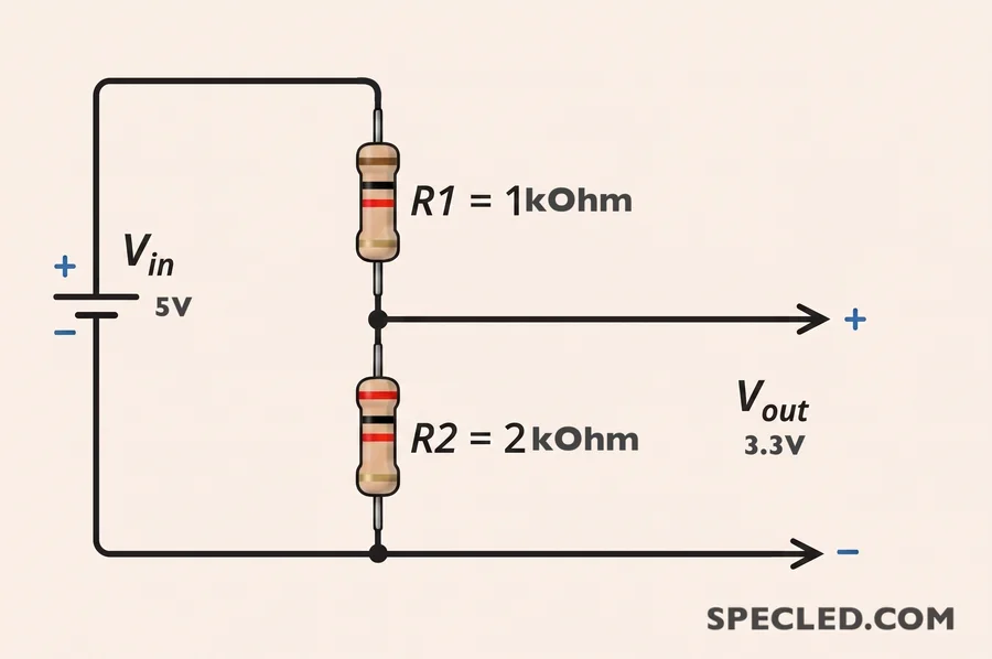 Resistive voltage divider from 5V to 3.3V