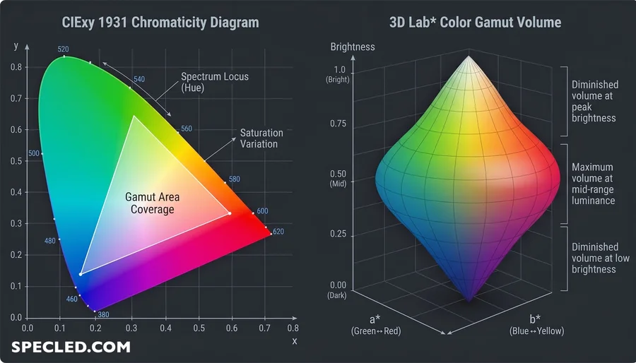 3D volumetric CQS Color Gamut index scale