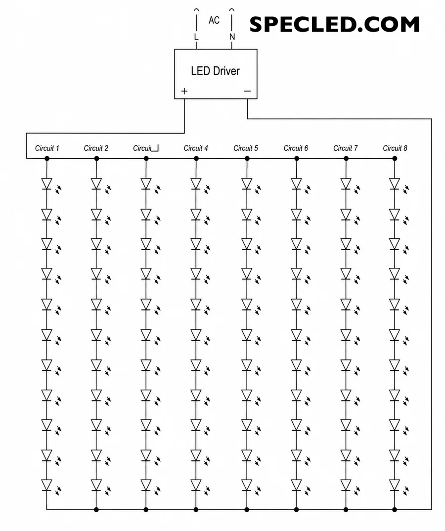 Series-parallel LED matrix scheme