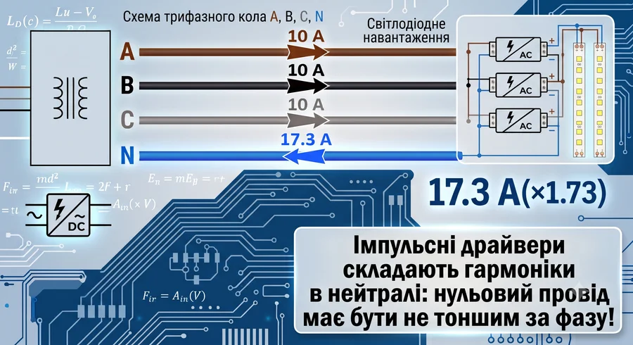 Імпульсне навантаження у трифазній мережі та струм у нейтралі