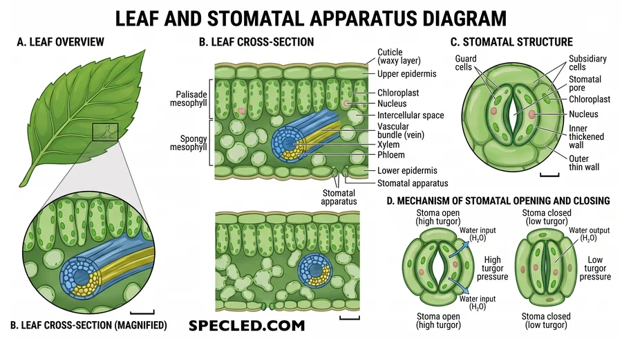 Leaf and stomatal apparatus diagram