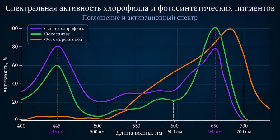 Спектр який добре поглинає рослина для фотосинтезу