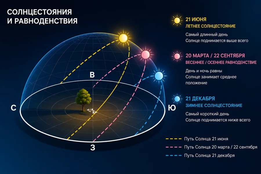 Движение солнца по небу в разное время года